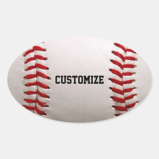 Baseball Softball Nähen Benutzerdefinierter Text Ovaler Aufkleber (Vorderseite)