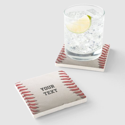 Baseball Softball Nähen Benutzerdefinierter Text Steinuntersetzer (Seitenansicht)
