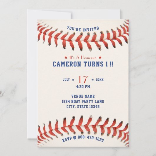 Baseball Softball Party 1. Geburtstag Einladung (Vorderseite)