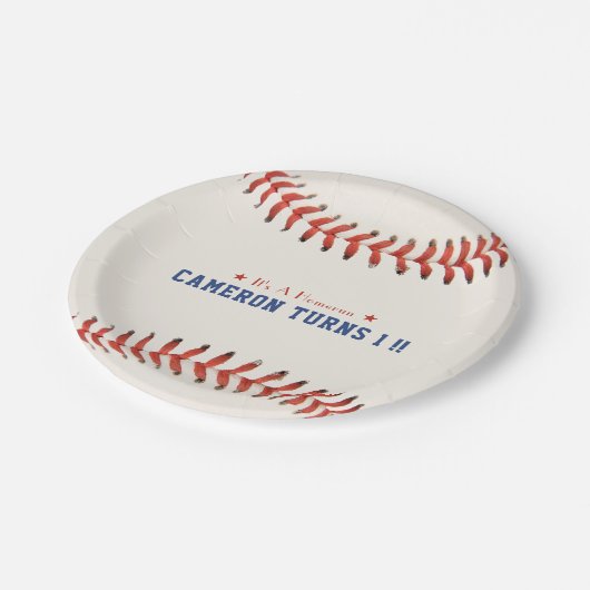 Baseball Softball Party 1. Geburtstag Pappteller (Schrägansicht)