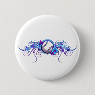 Baseball / Softball Schmetterlingsblume Blaue Tast Button