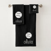 Baseball/Softball-Script-Girl-Monogram-Name Badhandtuch Set (Insitu)