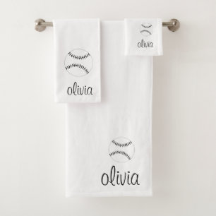 Baseball/Softball-Script-Girl-Monogram-Name Badhandtuch Set