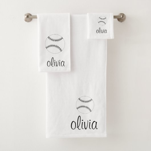 Baseball/Softball-Script-Girl-Monogram-Name Badhandtuch Set (Insitu)