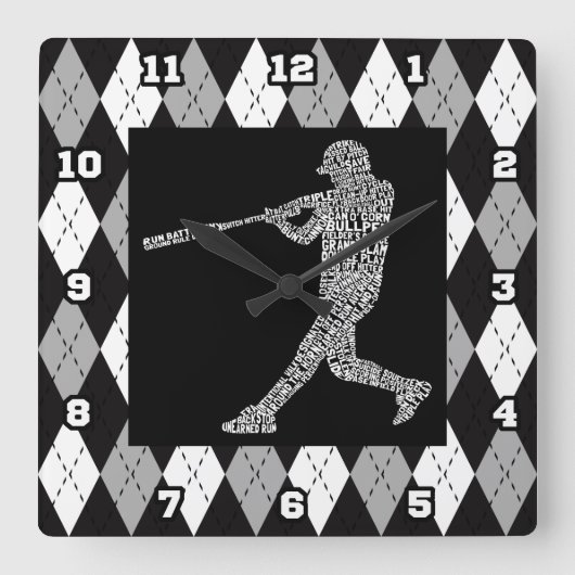 Baseball-Softball-Spieler-typografische Wanduhr (Vorderseite)