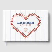 Baseball Softball Sport Herz Pinstripe Hochzeit Gästebuch (Vorderseite)