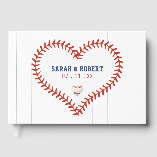 Baseball Softball Sport Herz Pinstripe Hochzeit Gästebuch (Vorderseite)