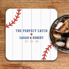 Baseball Softball Sport Herz Pinstripe Hochzeit Rechteckiger Pappuntersetzer