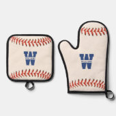 Baseball Softball Sport Monogram Ofenhandschuh & Topflappen-Set (Vorderseite)