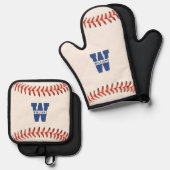 Baseball Softball Sport Monogram Ofenhandschuh & Topflappen-Set (Vorderseite/Rückseite)