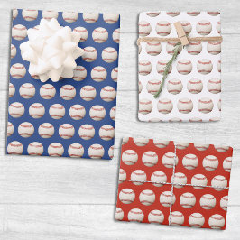 Baseball Softball Sport Muster Red White & Blue Geschenkpapier Set