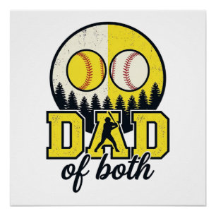 Baseball Softball Vater von Beiden Vintage Vektor Poster