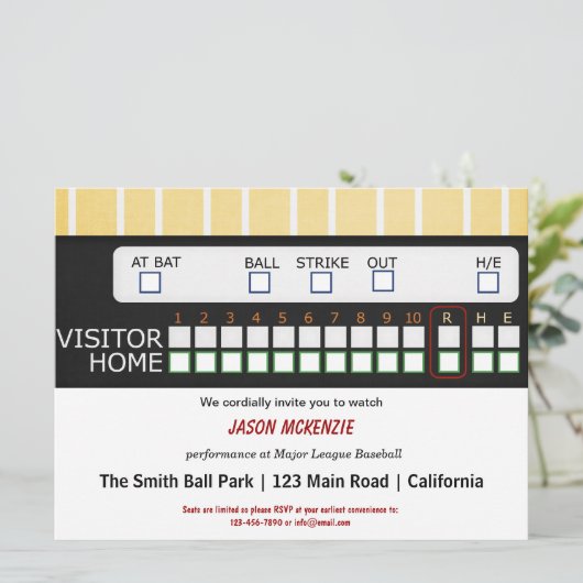 Baseball-Spiel Einladung (Stehend Vorderseite)