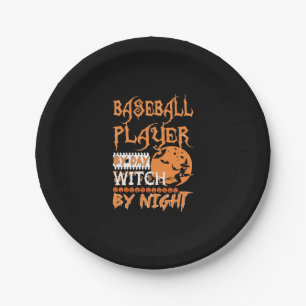Baseball-Spieler bei Tag Hexe bei Nacht Halloween Pappteller