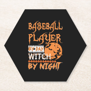 Baseball-Spieler bei Tag Hexe bei Nacht Halloween Untersetzer