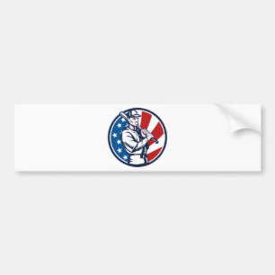 Baseball-Spieler, der Schläger-Flaggeholzschnitt Autoaufkleber