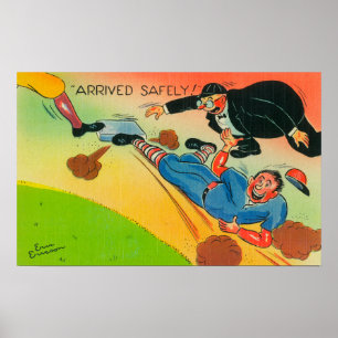 Baseball-Spieler, der zur Basis, kommend schiebt Poster