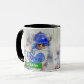 Baseball-Spieler mit blauer Uniform Tasse (Vorderseite Links)