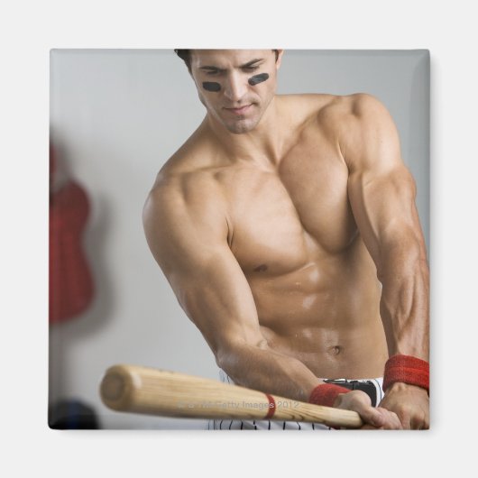 Baseball-Spieler mit bloßer Erwärmung der Brust Magnet (Vorne)