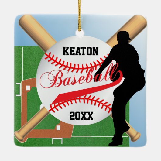 Baseball ⚾ Spieler (Pitcher) Keramikornament (Rückseite)