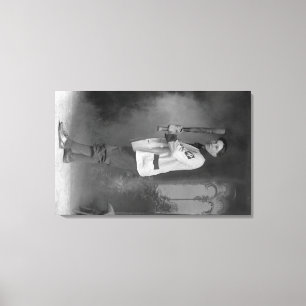 Baseball-Spieler-Porträt, das Schläger hält Leinwanddruck