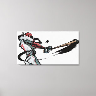 Baseball-Spielerschwingschläger, Seitenansicht Leinwanddruck