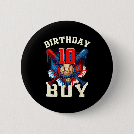 Baseball Splash Drip 10th Birthday Srts Lover Boy Button (Vorderseite)