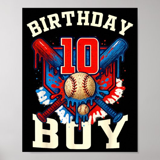 Baseball Splash Drip 10th Birthday Srts Lover Boy  Poster (Vorne)
