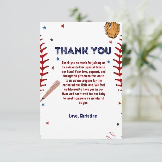 Baseball Sport Baby Dusche Party Dankeskarte (Stehend Vorderseite)
