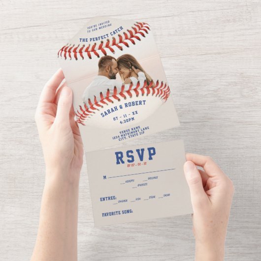 Baseball Sport Die perfekte Catch-Foto-Hochzeit All In One Einladung (Abreißen)