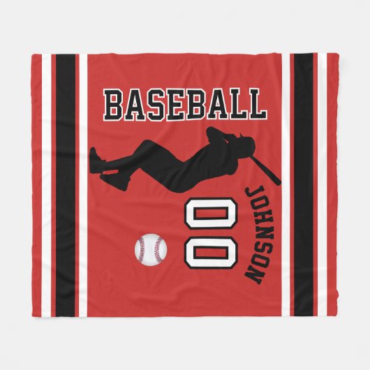 Baseball ⚾ Sport in Dunkelrot, Schwarz und Weiß Fleecedecke (Vorderseite (Horizontal))