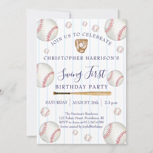 Baseball Sport Junge 1. Geburtstag Einladung (Vorderseite)