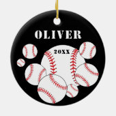 Baseball Sportkids Weihnachten halten Keramik Ornament (Hinten)