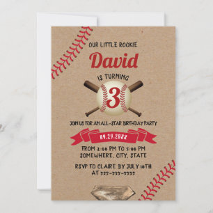 Baseball Sports All Star Rustic Kraft Geburtstag Einladung