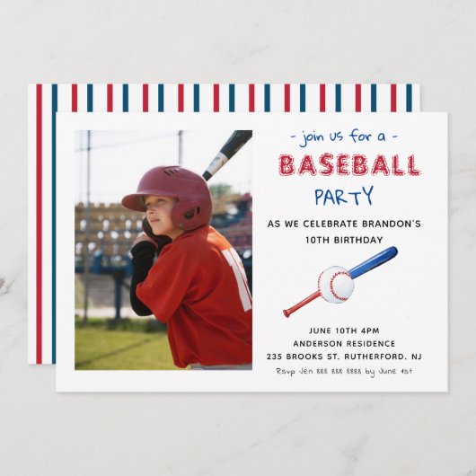 Baseball Sports Kindergeburtstag Foto Einladung (Vorne/Hinten)