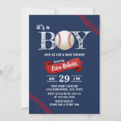 Baseball Sports Navy Blue Boy Baby Dusche Einladung (Vorderseite)