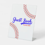 Baseball Sports Red Blue Party Guest Book Sockelschild (Vorderseite)