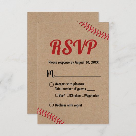Baseball Sports Rustic Kraft Wedding RSVP Reaktion (Vorne/Hinten)