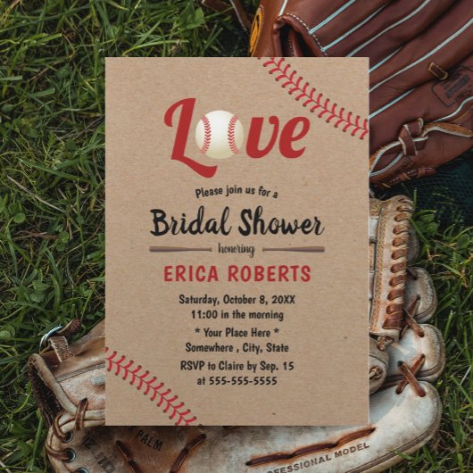 Baseball Sports Wedding Rustic Kraft Brautparty Einladung