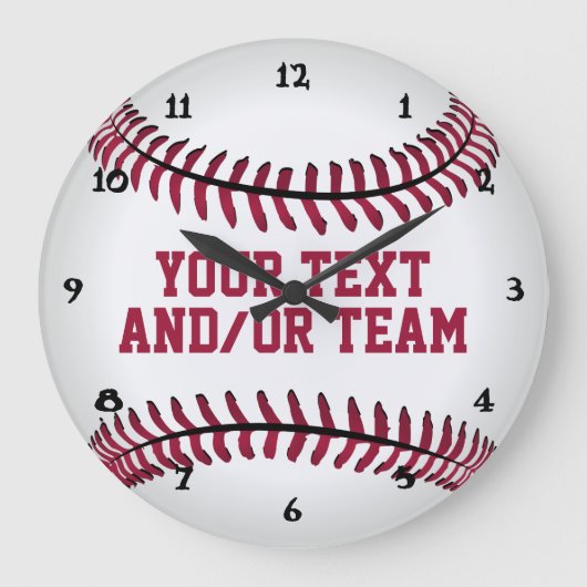 Baseball-Sportteam und Anzahl Große Wanduhr (Vorderseite)