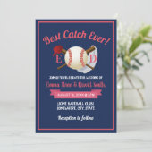 Baseball Sportthema Navy Blue Wedding Einladung (Stehend Vorderseite)