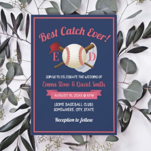 Baseball Sportthema Navy Blue Wedding Einladung