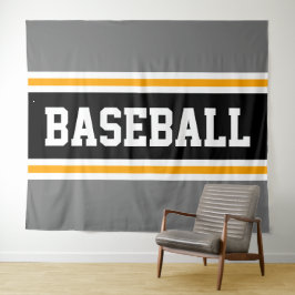 BASEBALL Sporty Gray Black Yellow Racing Streifen Wandteppich