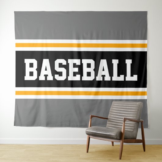 BASEBALL Sporty Gray Black Yellow Racing Streifen Wandteppich (Beispiel (Horizontal))