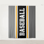 BASEBALL Sporty Gray Black Yellow Racing Streifen Wandteppich (Vorderseite)