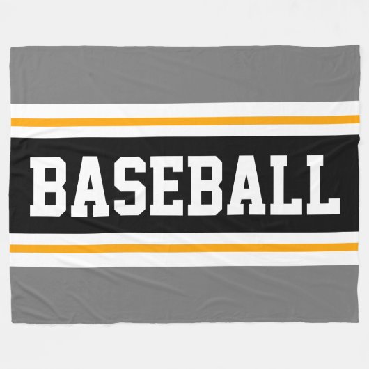 BASEBALL Sporty Gray Yellow Black Athletic Strips Fleecedecke (Vorderseite (Horizontal))