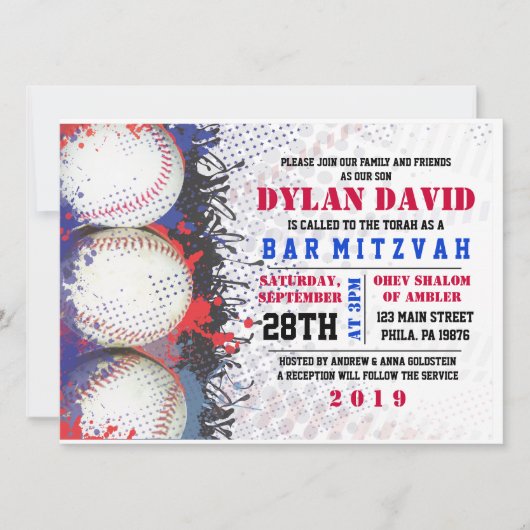 BASEBALL Spritzer Bar Bat Mitzvah Einladung (Vorderseite)