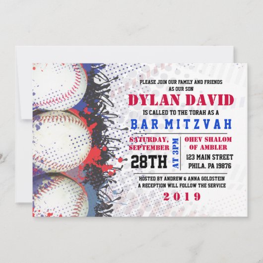BASEBALL Spritzer Bar Bat Mitzvah Einladung (Vorderseite)