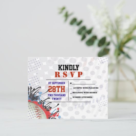 Baseball-Spritzer Bar Mitzvah Replik-Karte RSVP Karte (Stehend Vorderseite)
