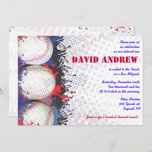 BASEBALL Spritzer-Bar-Schläger Mitzvah Einladung (Vorne/Hinten)